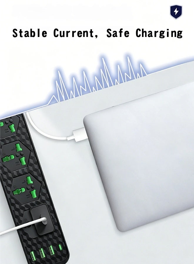حياة الكثبان مشترك كهربائي عالي القدرة 3000 واط، مزود بـ 5 مقابس و3 منافذ USB-A ومنفذ Type-C، مع سلك سميك بطول 2 متر، مقاوم للاشتعال، ومزود بميزة أمان للأطفال — للاستخدام المنزلي والمكتبي. - Image 4