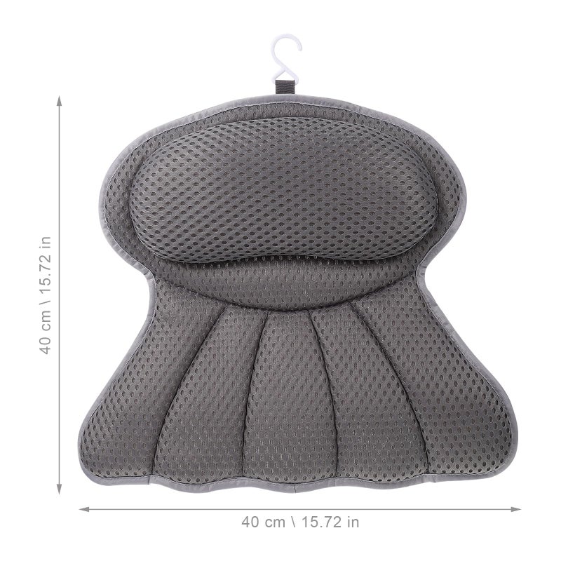Grey Bathtub Pillow with Strong Suction Cups Head and Neck Support Cushion for Spa - Image 3