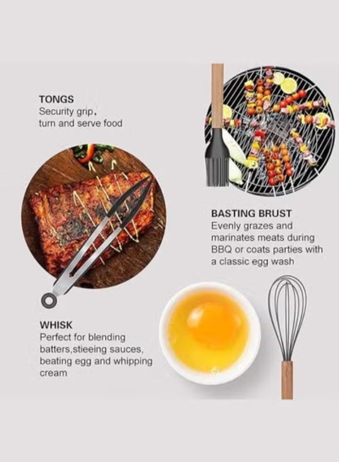 TIGER 12-Piece Silicone & Wood Kitchen Utensils Set with Storage Pot | Non-Stick, Heat-Resistant, BPA-Free, Food Grade Silicone Cooking Utensils for Home & Professional Use – Grey - Image 5