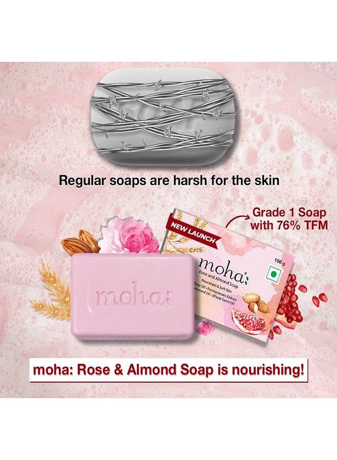 Moha: Rose And Almond Bath Soap ; Bathing Soap For Face & Body ; Unisex Bathing Bar (Pack Of 3) - Image 4