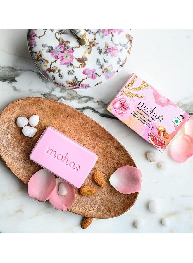 Moha: Rose And Almond Bath Soap ; Bathing Soap For Face & Body ; Unisex Bathing Bar (Pack Of 3) - Image 3