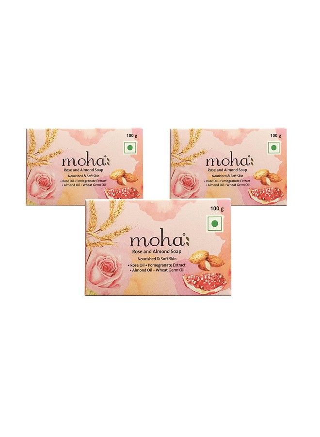 Moha: Rose And Almond Bath Soap ; Bathing Soap For Face & Body ; Unisex Bathing Bar (Pack Of 3) - Image 2