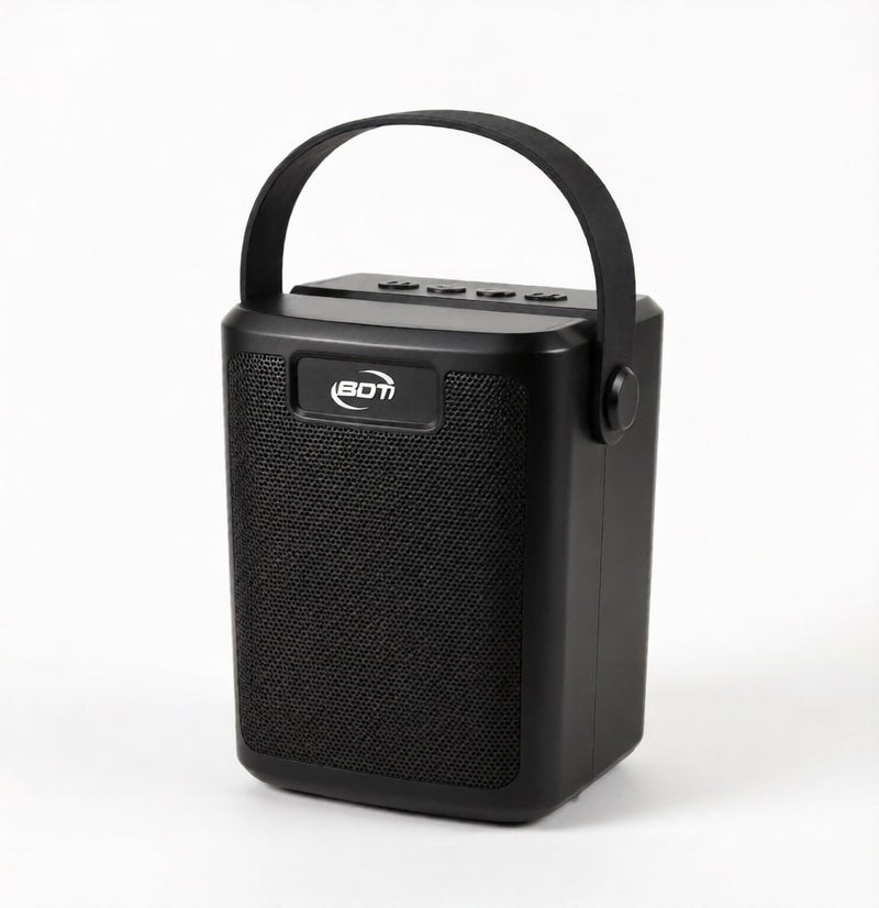 BDT مكبر صوت محمول أسود بتصميم عملي مع منافذ USB/TF وشحن بالطاقة الشمسية، موديل AN1185، بطارية قابلة لإعادة الشحن، مثالي للمناسبات والرحلات - Image 1