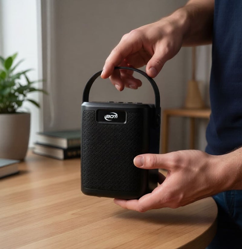 BDT مكبر صوت محمول أسود بتصميم عملي مع منافذ USB/TF وشحن بالطاقة الشمسية، موديل AN1185، بطارية قابلة لإعادة الشحن، مثالي للمناسبات والرحلات - Image 5