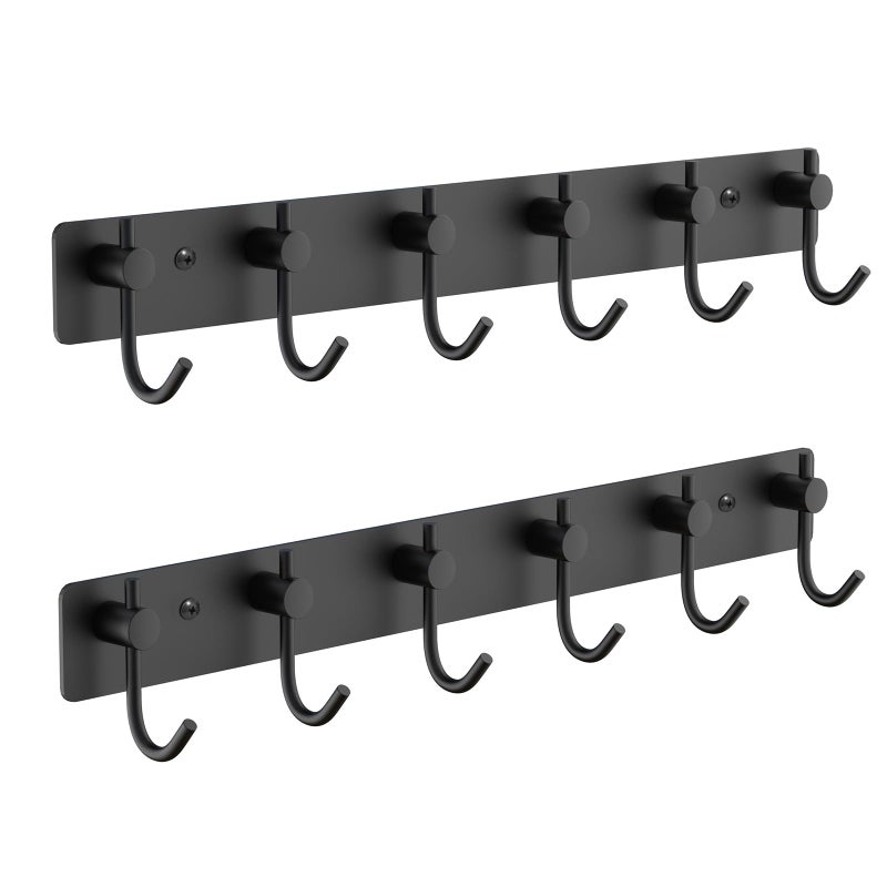 VAEHOLD Wall Hooks for Hanging Black Coat Rack Wall Mount with 6 Coat Hooks Towel Hanger Hat Hooks Robes Hook in Bathroom Bedroom Kitchen Living Room 2 Pack - Image 2