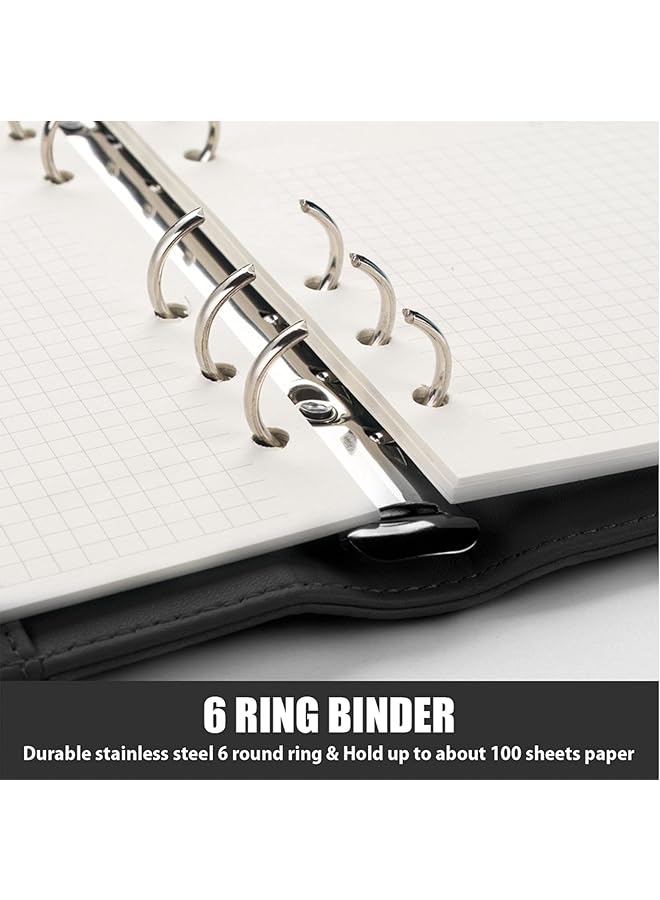 erorex A5 Notebook Photocard Binder 6 Budget Binder Ring Planner Stylish Loose Leaf Personal Organizer Binder Cover With Magnetic Buckle Pu Leather Binder Women With Macaron Colors Black  - Image 4