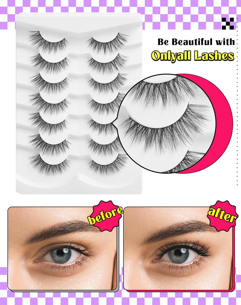 Onlyall Natural Lashes Wispy Lashes Natural Look False Eyelashes Natural Flared Eyelashes False Eye Lashes Soft Fluffy Lashes 7 Pairs D6 Volume-13mm - Image 4