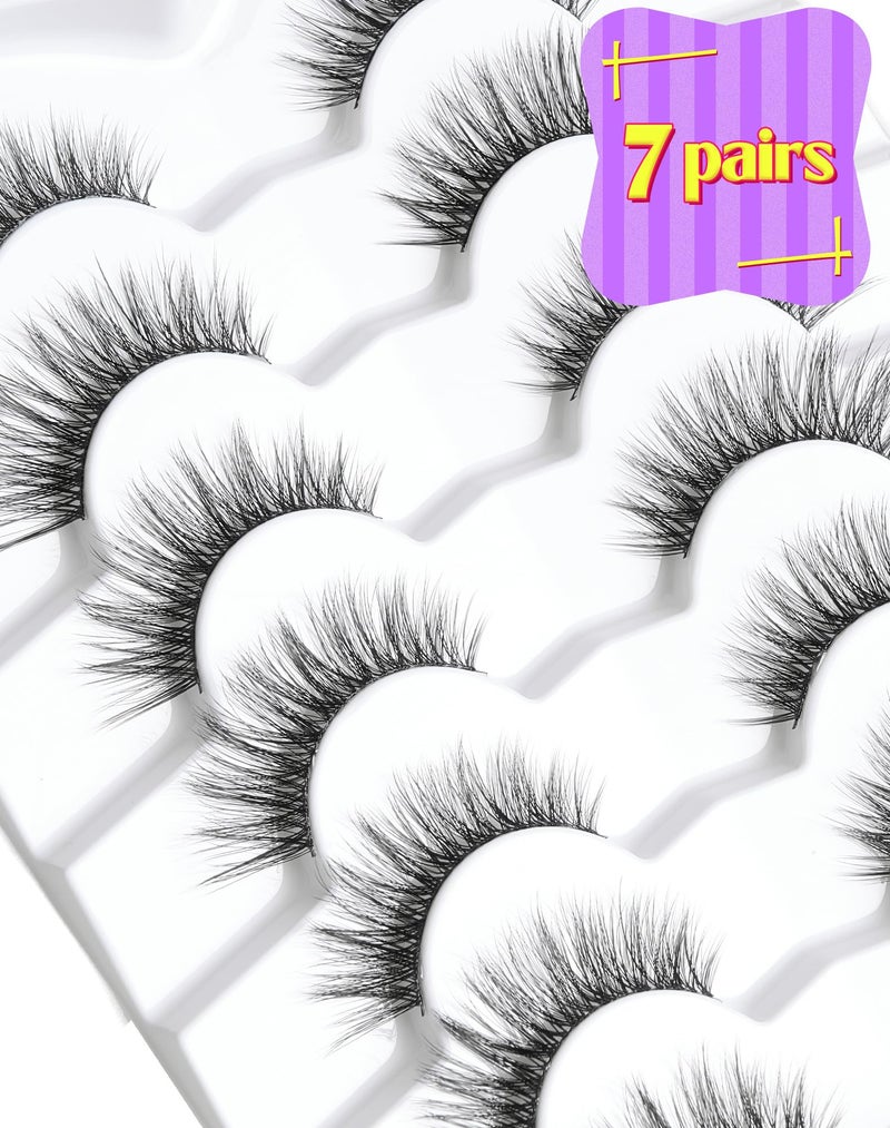 Onlyall Natural Lashes Wispy Lashes Natural Look False Eyelashes Natural Flared Eyelashes False Eye Lashes Soft Fluffy Lashes 7 Pairs D6 Volume-13mm - Image 5