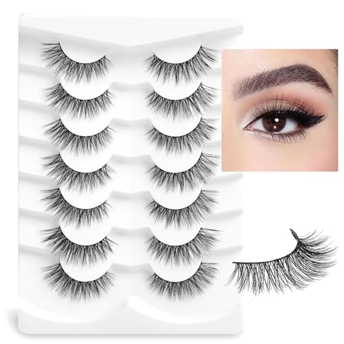 Onlyall Natural Lashes Wispy Lashes Natural Look False Eyelashes Natural Flared Eyelashes False Eye Lashes Soft Fluffy Lashes 7 Pairs D6 Volume-13mm - Image 1