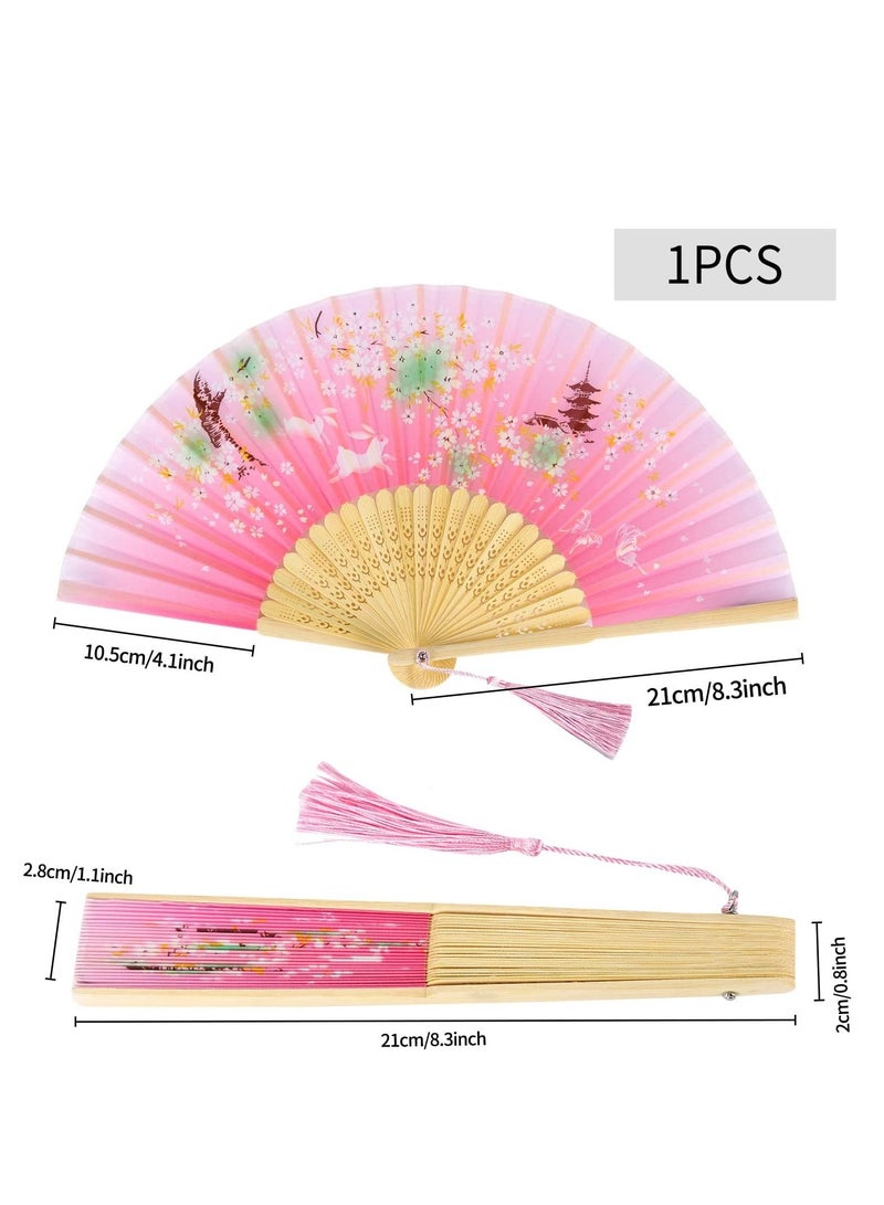 Folding Fan Handheld For Women Hand Fans Bamboo With Tassel Chinese Silk Fabric And Ribs Wall Decoration Wedding Birthday Gifts - Image 2