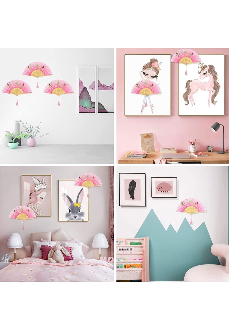 Folding Fan Handheld For Women Hand Fans Bamboo With Tassel Chinese Silk Fabric And Ribs Wall Decoration Wedding Birthday Gifts - Image 4