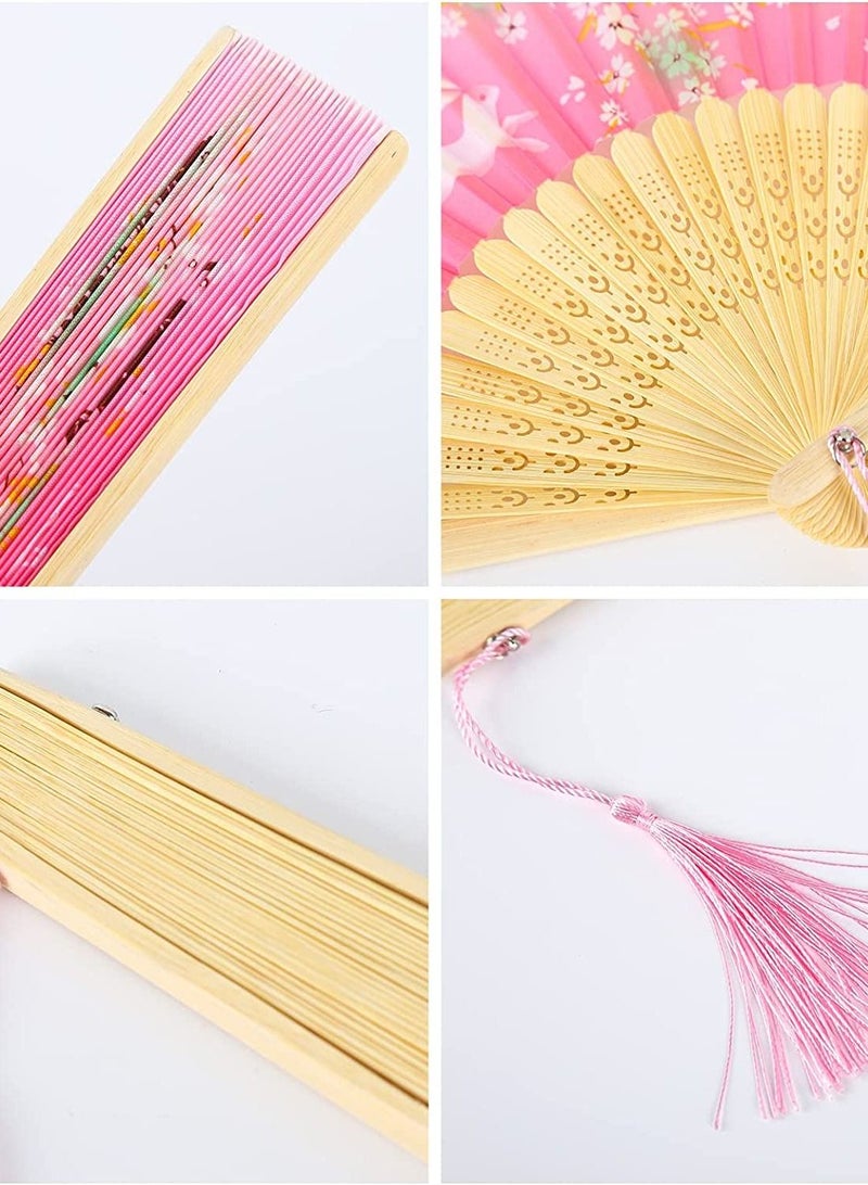 Folding Fan Handheld For Women Hand Fans Bamboo With Tassel Chinese Silk Fabric And Ribs Wall Decoration Wedding Birthday Gifts - Image 3