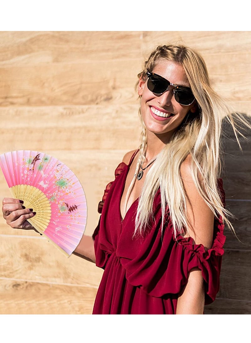 Folding Fan Handheld For Women Hand Fans Bamboo With Tassel Chinese Silk Fabric And Ribs Wall Decoration Wedding Birthday Gifts - Image 5