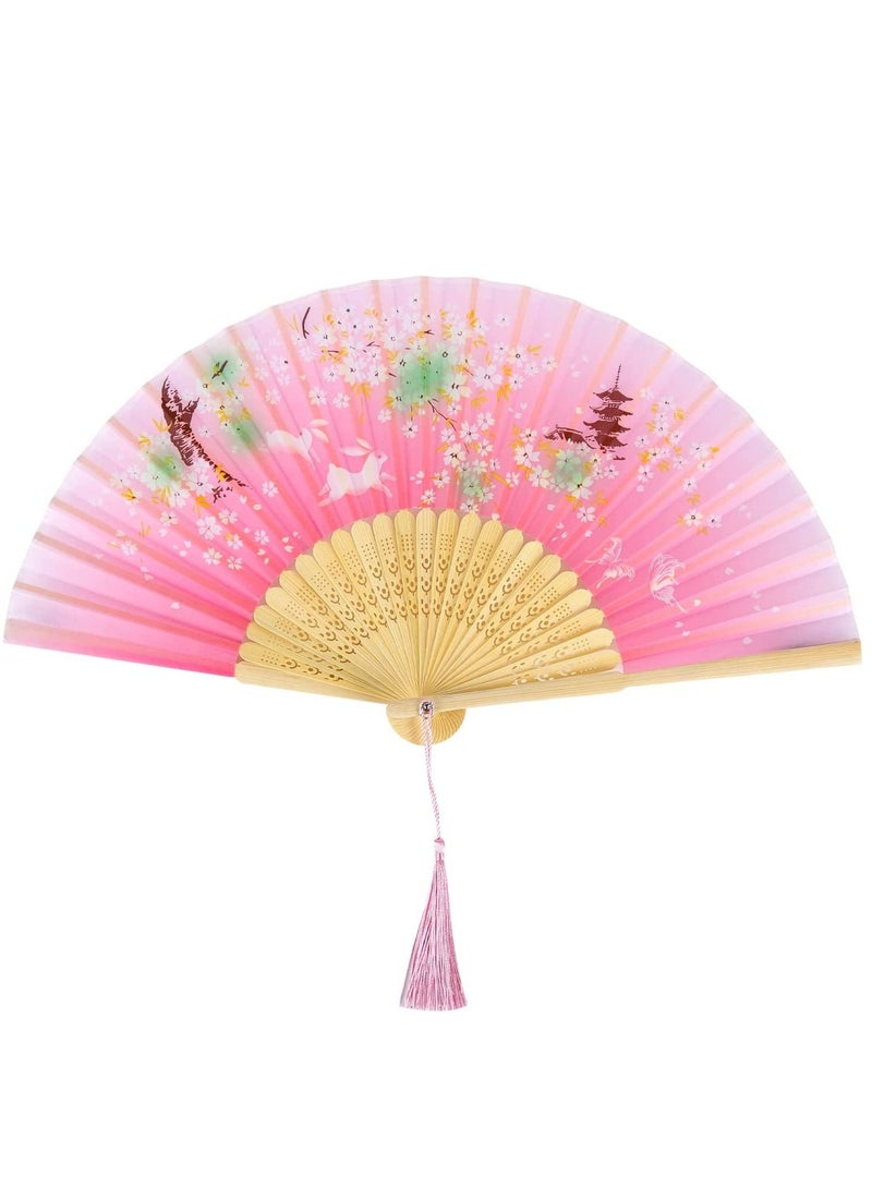 Folding Fan Handheld For Women Hand Fans Bamboo With Tassel Chinese Silk Fabric And Ribs Wall Decoration Wedding Birthday Gifts - Image 1