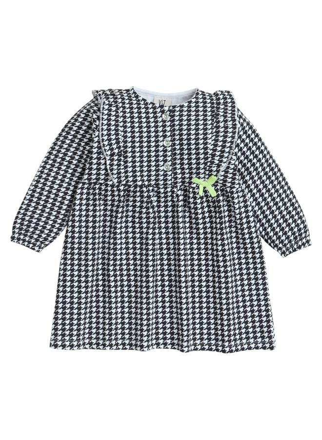 Victor And Jane Girls Black Houndstooth Ruffled Dress - Image 1