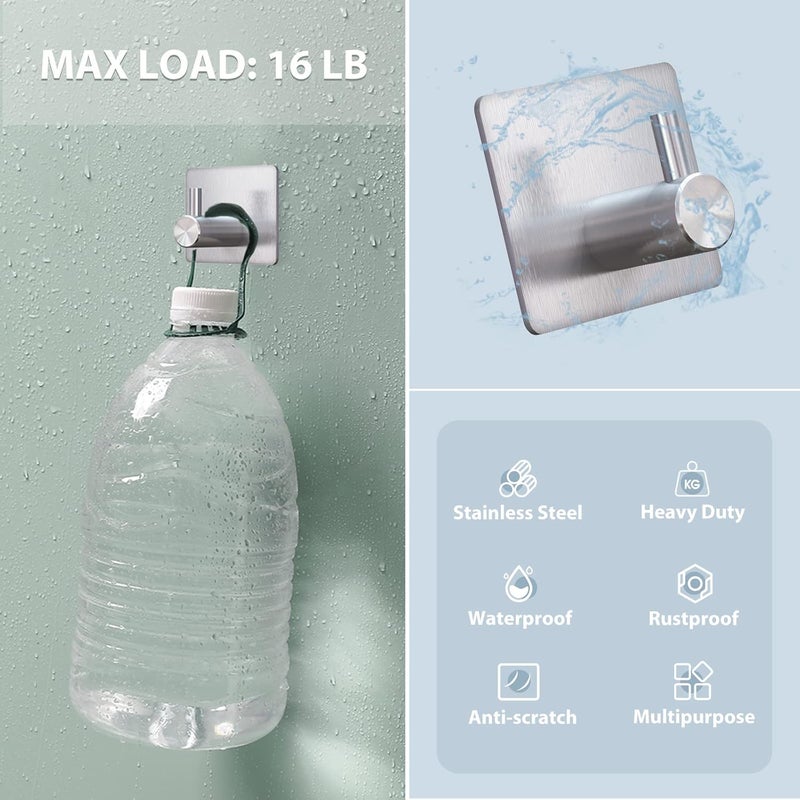 VIS'V Long lifespan Adhesive Hooks, Silver Adhesive Towel Hooks Waterproof Self Adhesive Shower Wall Hooks Stainless Steel Stick on Hooks Heavy Duty Sticky Hooks for Bathroom Kitchen Livingroom Camper - 4 Pcs Multi-use well optimized build - Image 4