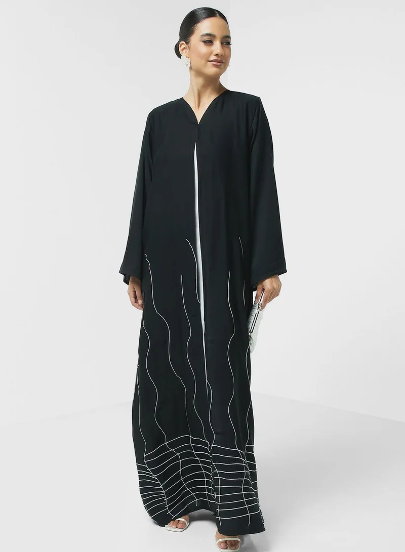 hayas closet Embellished Flared Sleeve Abaya
