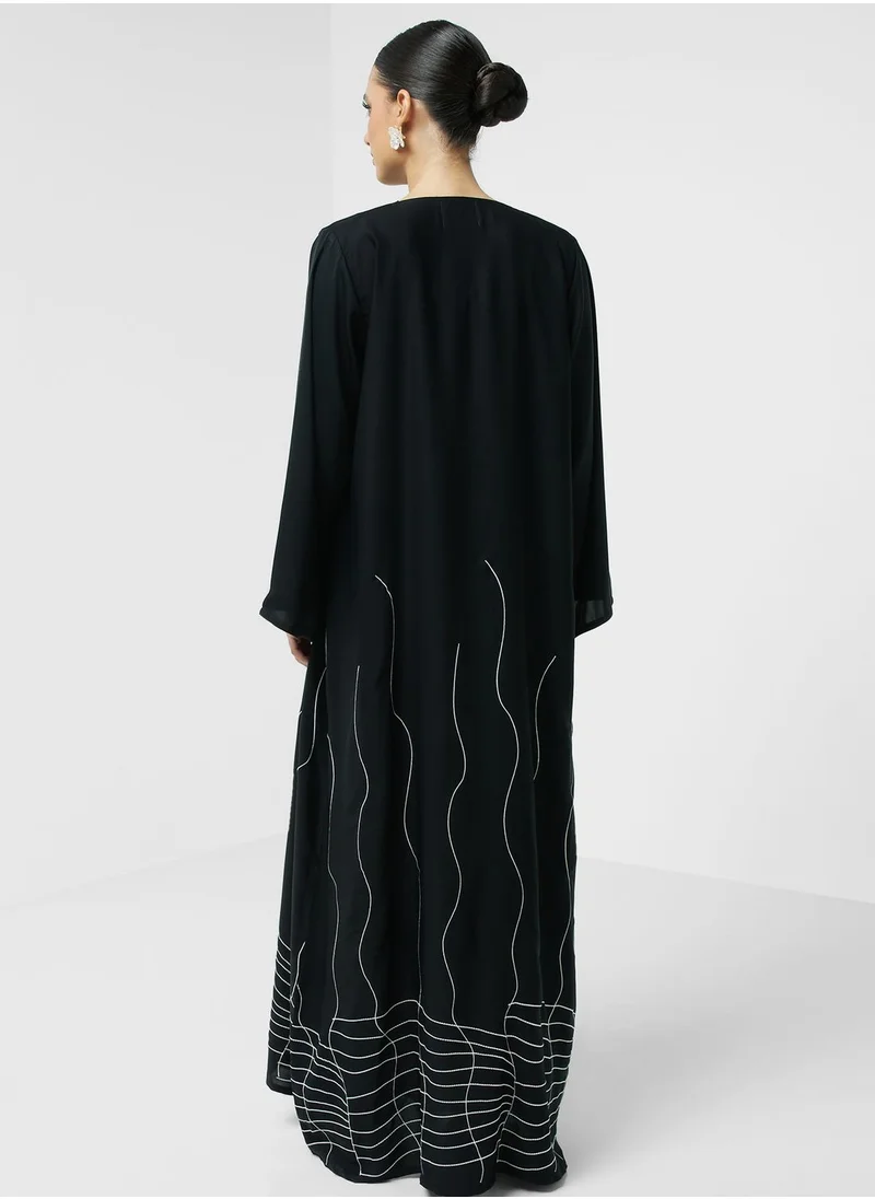 hayas closet Embellished Flared Sleeve Abaya