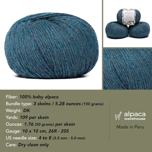 Alpaca Warehouse 100% Baby Alpaca Yarn Wool Set of 3 Skeins (150 Grams) DK Weight - Made in Peru - Heavenly Soft and Perfect for Knitting and Crocheting (Aqua Blue, DK) - Image 3