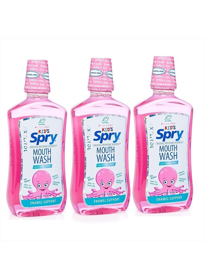 Spry Kids Mouthwash, Xylitol Oral Rinse, Bubble Gum - 16 fl oz (Pack of 3) 