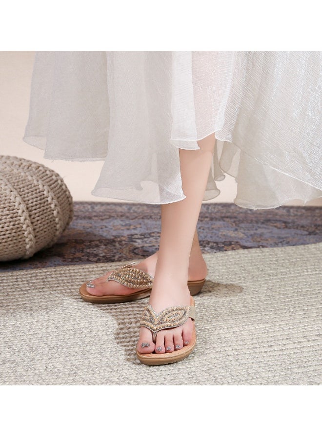 NIBEMINENT Women's Summer Flat Foot Sandals With Diamond Embellishments Clip-On Shoes Flat Slippers Soft Non Slip Sole  - Image 3