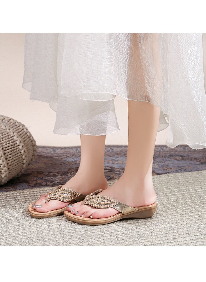 NIBEMINENT Women's Summer Flat Foot Sandals With Diamond Embellishments Clip-On Shoes Flat Slippers Soft Non Slip Sole  - Image 4