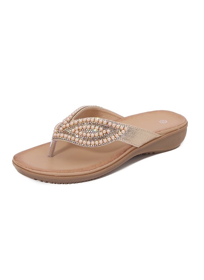 NIBEMINENT Women's Summer Flat Foot Sandals With Diamond Embellishments Clip-On Shoes Flat Slippers Soft Non Slip Sole  - Image 1