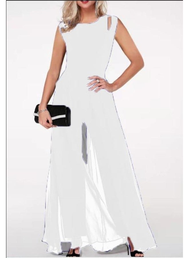 Sching One-piece Slim-fit Women's Crewneck Sleeveless Hollow Milk Silk Solid Color One-piece Pants