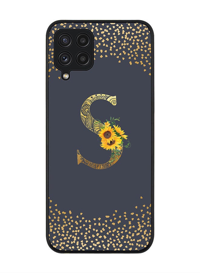 Stylizedd Rugged Black edge case for Samsung Galaxy A22 (LTE/4G)  Slim fit Soft Case Flexible Rubber Edges Anti Drop TPU Gel Thin Cover - Custom Monogram Initial Letter Floral Pattern Alphabet - S (Grey ) - Image 1