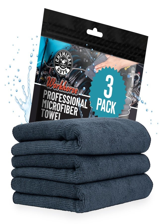 Chemical Guys MIC35303 Workhorse Professional Grade Microfiber Towel, Black, (Safe for Car Wash, Home Cleaning & Pet Drying Cloths) 16" x 16", Pack of 3 - Image 1