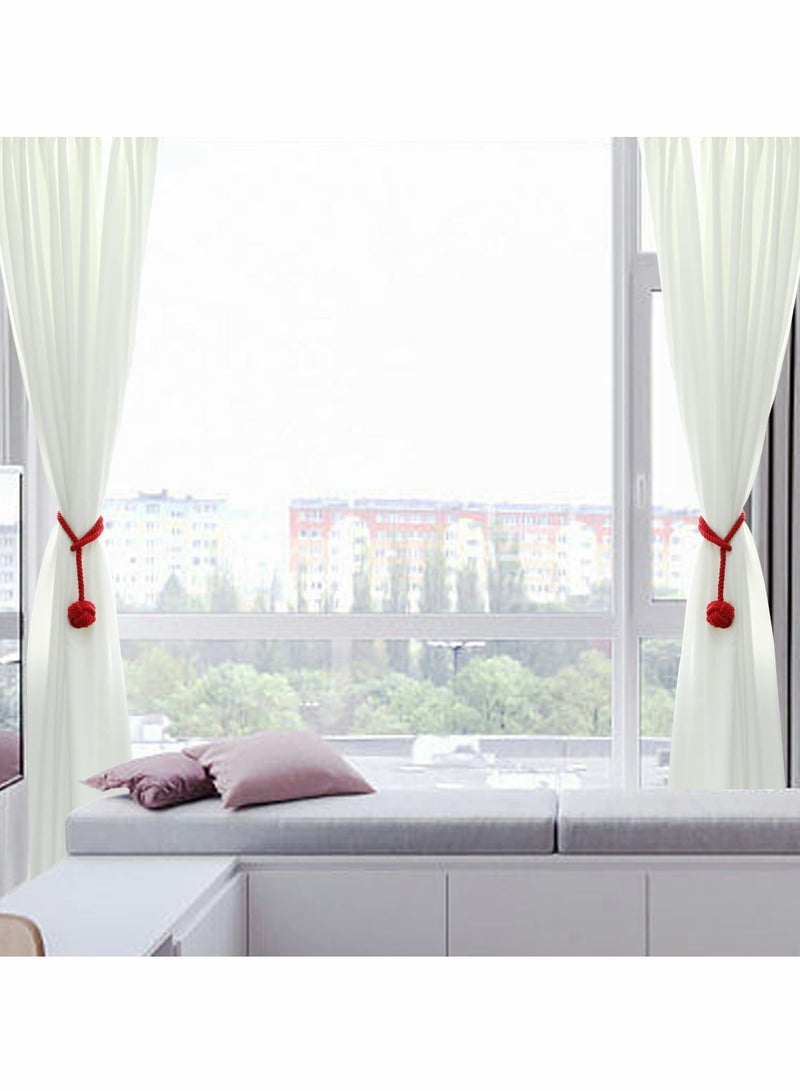 Excefore Curtain Tiebacks Curtain Holdbacks Curtain Ties with Big Woven Ball Outdoor Curtain Tiebacks Cotton Hand Woven Curtain Rope tiebacks Decorative Tie Backs for Drapes (Red 2) - Image 4