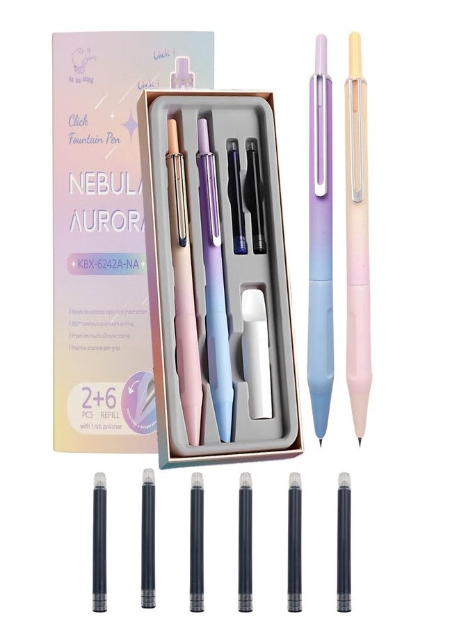 PLUSPOINT Fountain Pen For Students Iridium Tip Nib Refillable Click Fountain Pen Set(2Pcs)With 6 Ink Refills Light Weight Pen Kawaii Stationery Gift Perfect For Office And Kids School Use(Nebula)Blue - Image 1
