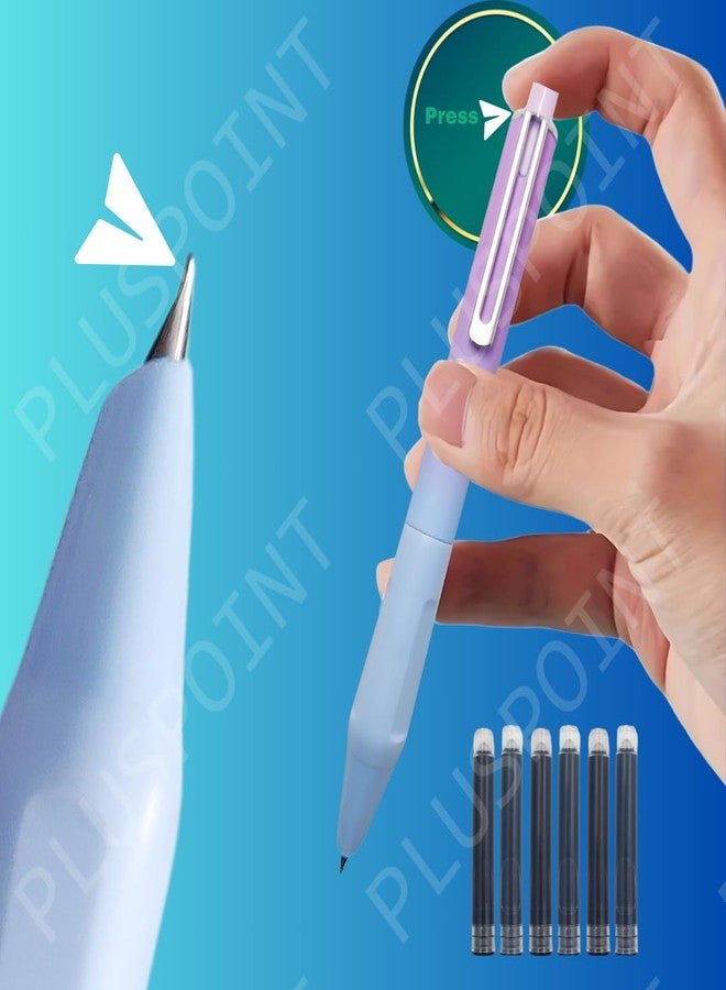 PLUSPOINT Fountain Pen For Students Iridium Tip Nib Refillable Click Fountain Pen Set(2Pcs)With 6 Ink Refills Light Weight Pen Kawaii Stationery Gift Perfect For Office And Kids School Use(Nebula)Blue - Image 5
