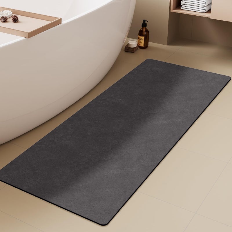 TYUU Bath Mat, Bathroom Rugs Non Slip Washable Thin Absorbent Quick Dry Bath Mat Fits Under Door Bathroom Floor Mat Perfect for Bath, Shower, or Sink 17"x59" Dark Grey - Image 1