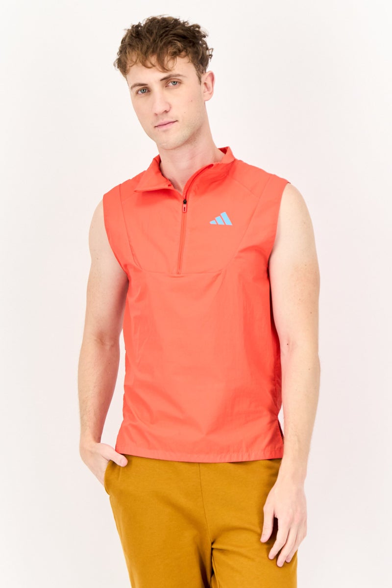 Adidas سترة جري بدون أكمام للرجال، حمراء زاهية - Image 1