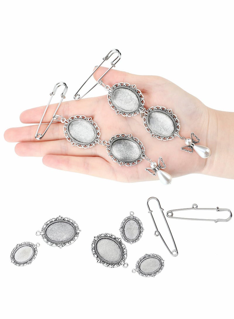 2 Pcs Wedding Bouquet Photo Charm DIY Pin Brooch Making Kit Double Lacy Frame Wedding Charm 18 x 25 mm Oval Glass Cabochons Picture Frame with Pendant for Holiday Craft Use - Image 3