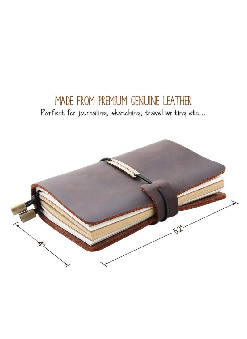Oasisgalore - Coffee-Colored Refillable Leather Travel Notebook, 5.2" x 4", for Men & Women - Image 1