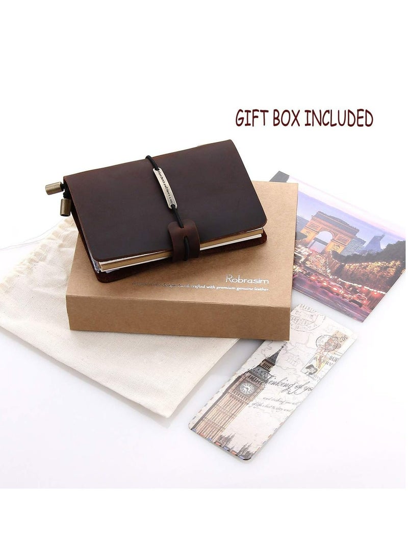 Oasisgalore - Coffee-Colored Refillable Leather Travel Notebook, 5.2" x 4", for Men & Women - Image 1