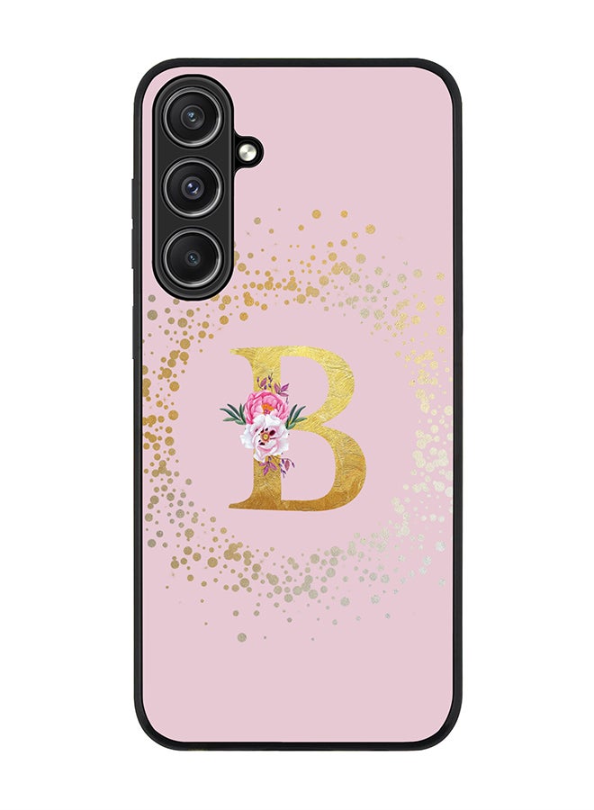 Stylizedd Rugged Black Edge case for Samsung Galaxy S23 FE, Slim fit Thin Phone Case Cover- Custom Monogram Initial Letter Floral Pattern Alphabet - B (Pink) - Image 1