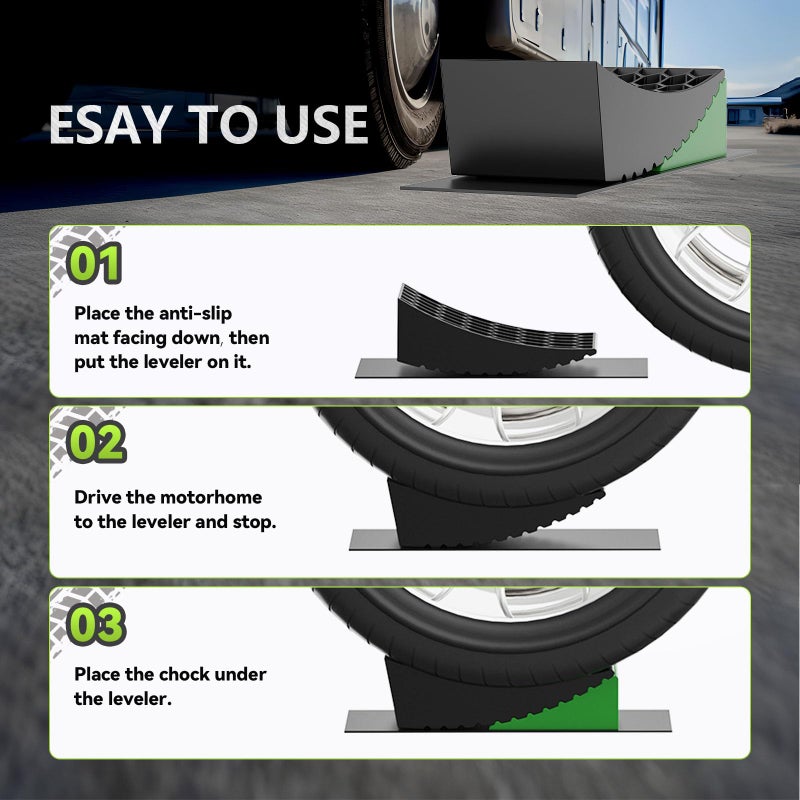 RVMATE Camper Levelers 8-Piece Kit RV Leveling Blocks Camper Wheel Chocks Including Two Curved Levelers, Two Chocks, and Two Rubber Grip Mats in Storage Carrying Bag - Image 3
