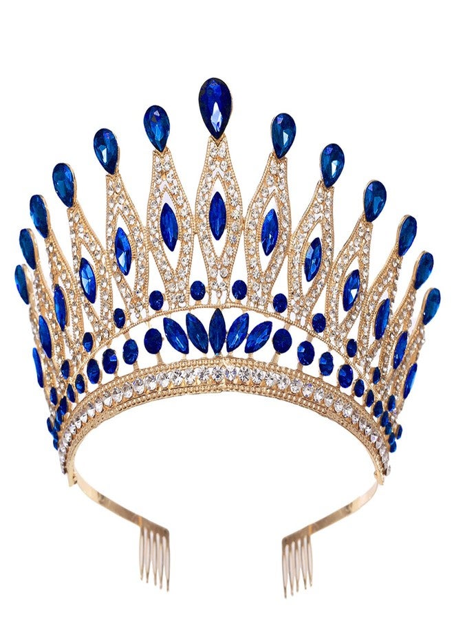 YIXIANGPING Tiaras and Crowns for Women,Wedding Tiara for Bride,Rhinestone Queen Crown,Crystal Costume Hair Accessories for Birthday Prom Crown with Combs（blue） - Image 1