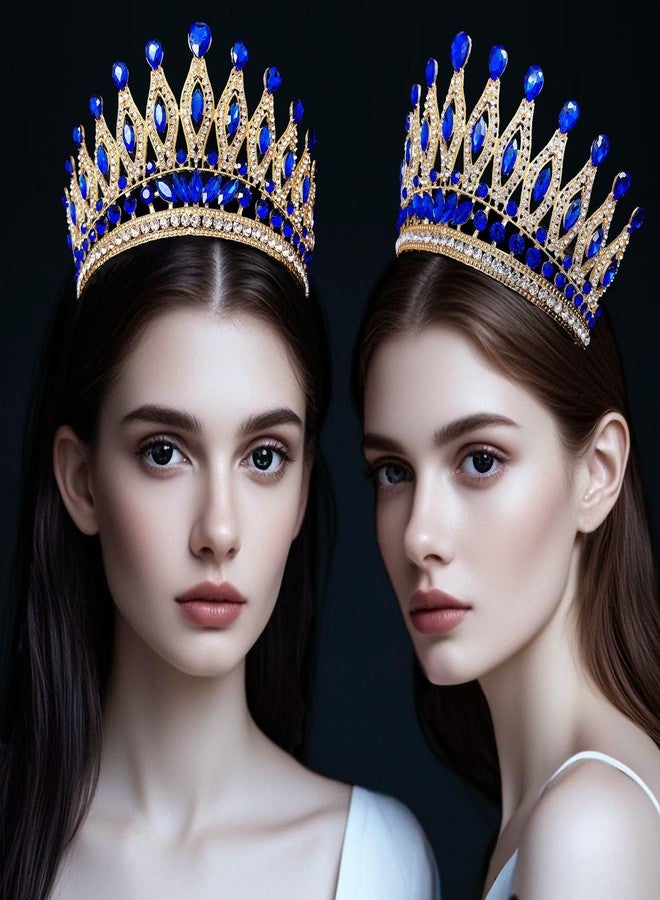 YIXIANGPING Tiaras and Crowns for Women,Wedding Tiara for Bride,Rhinestone Queen Crown,Crystal Costume Hair Accessories for Birthday Prom Crown with Combs（blue） - Image 3