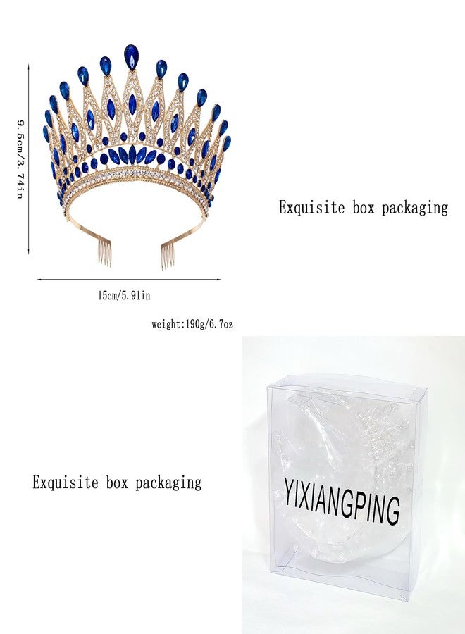 YIXIANGPING Tiaras and Crowns for Women,Wedding Tiara for Bride,Rhinestone Queen Crown,Crystal Costume Hair Accessories for Birthday Prom Crown with Combs（blue） - Image 2