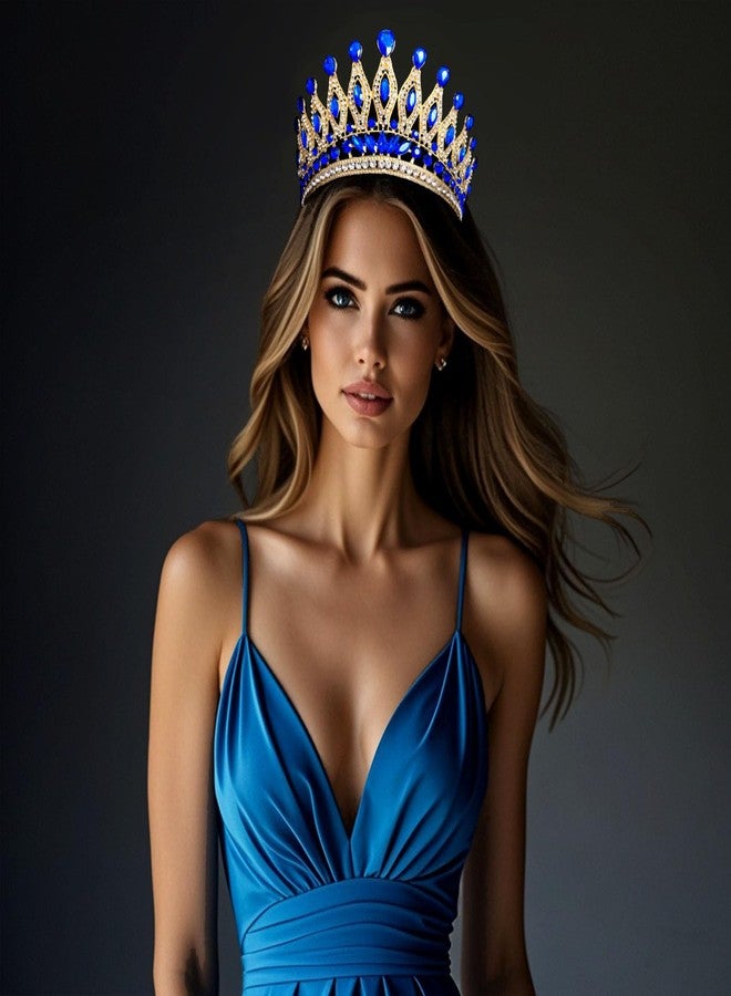 YIXIANGPING Tiaras and Crowns for Women,Wedding Tiara for Bride,Rhinestone Queen Crown,Crystal Costume Hair Accessories for Birthday Prom Crown with Combs（blue） - Image 4