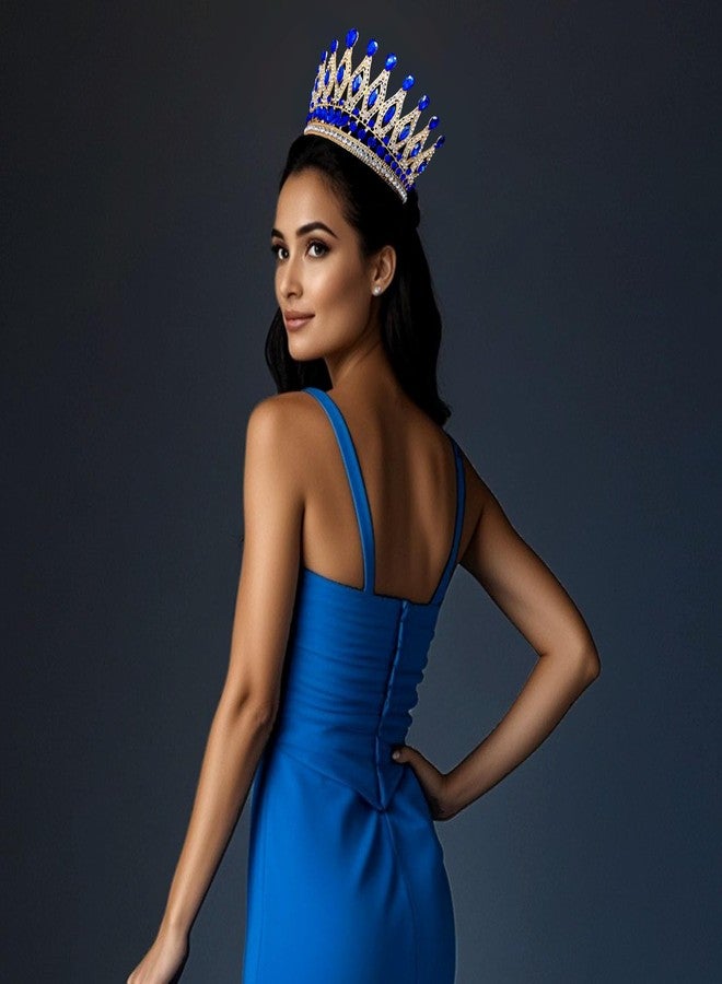 YIXIANGPING Tiaras and Crowns for Women,Wedding Tiara for Bride,Rhinestone Queen Crown,Crystal Costume Hair Accessories for Birthday Prom Crown with Combs（blue） - Image 5