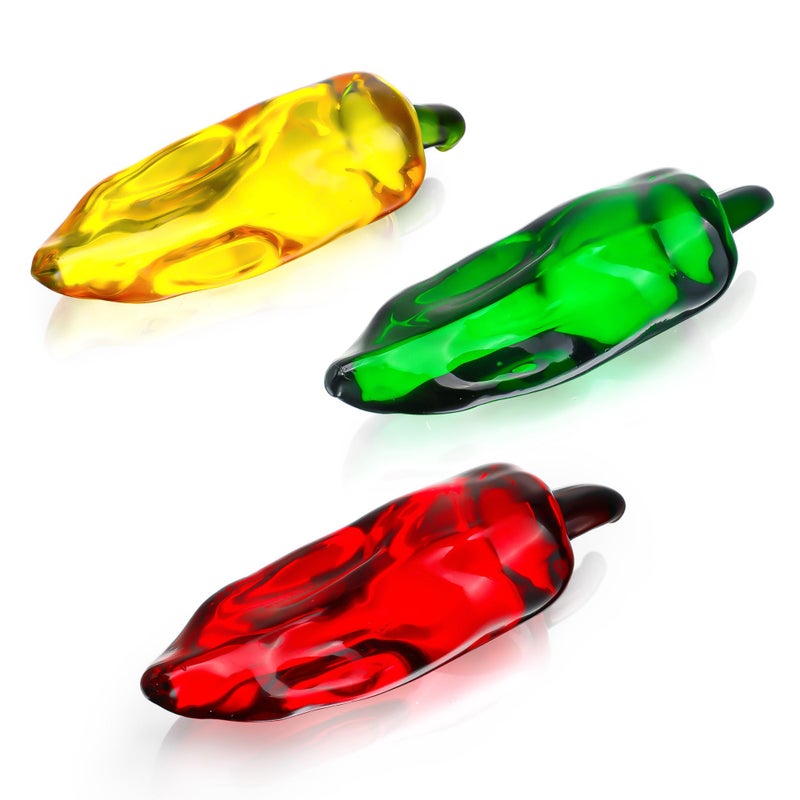 KRISININE Set of 3 Glass Chili Miniature Figurines Fall Decorations for Home Crystal Fruits Vagetables Paperweights for Kitchen Tabletop Glass Christmas Centerpiece Decor(1.2 * 3.8inch) - Image 2