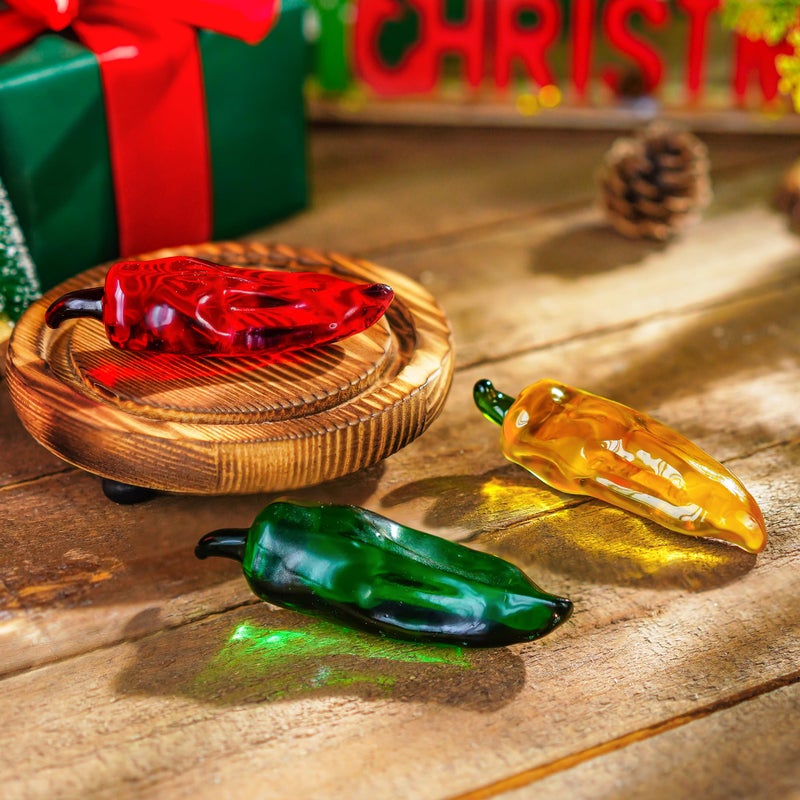 KRISININE Set of 3 Glass Chili Miniature Figurines Fall Decorations for Home Crystal Fruits Vagetables Paperweights for Kitchen Tabletop Glass Christmas Centerpiece Decor(1.2 * 3.8inch) - Image 4