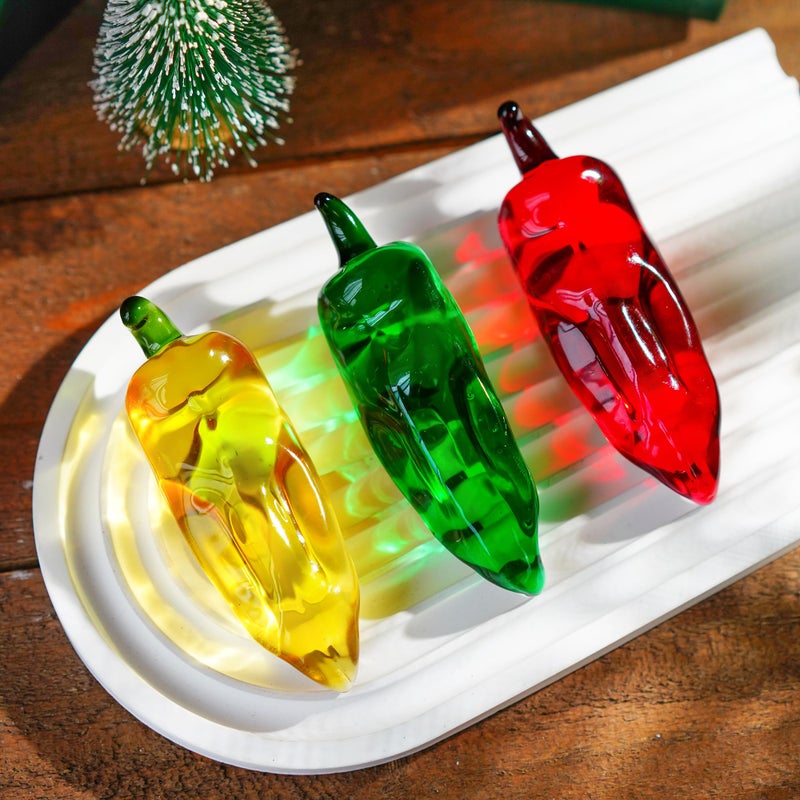 KRISININE Set of 3 Glass Chili Miniature Figurines Fall Decorations for Home Crystal Fruits Vagetables Paperweights for Kitchen Tabletop Glass Christmas Centerpiece Decor(1.2 * 3.8inch) - Image 5
