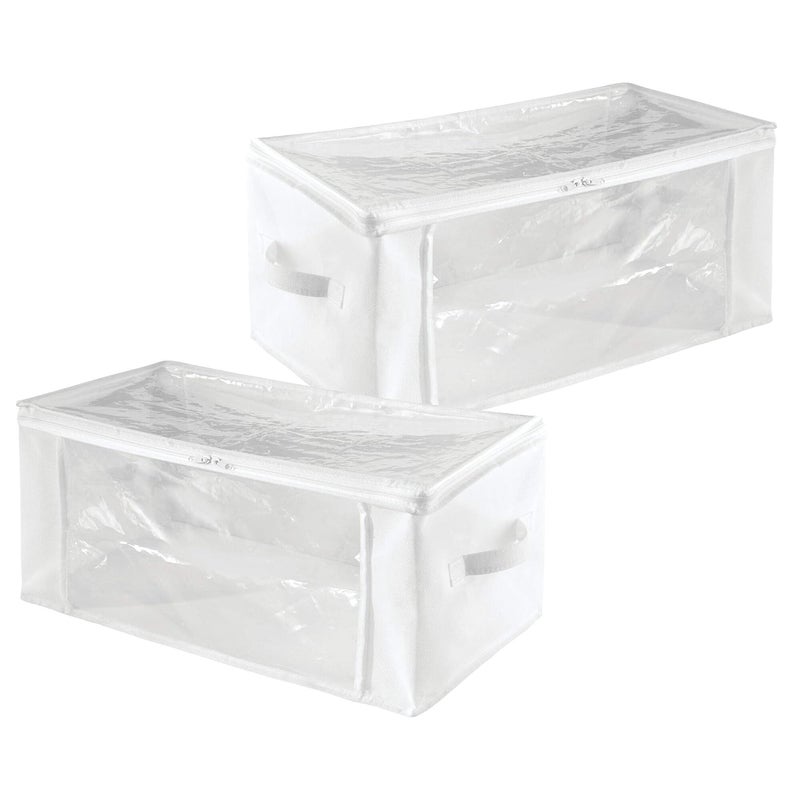 InterDesign Pack of 2 NonWoven Fabric Foldable Storage Zipper Bags with Handles for Organizing Clothing Linens Towels 24 x 12 x 10 White - Image 1