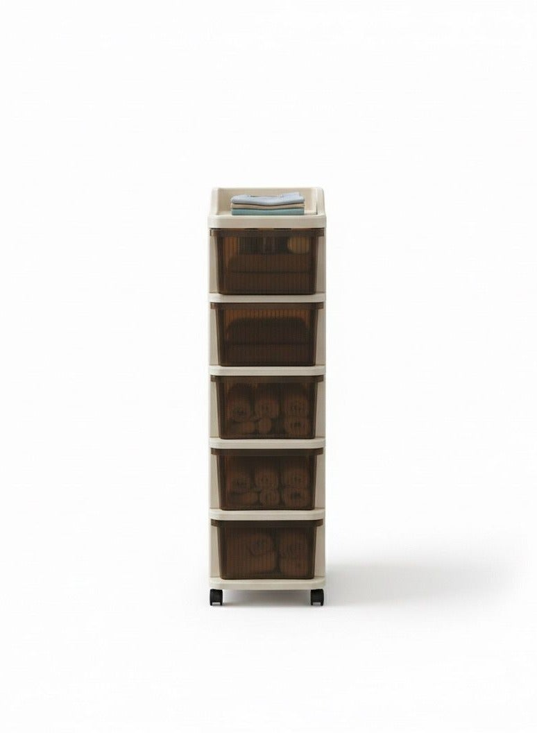 الوطنية عربة تخزين دوارة بخمس طبقات، منظم أدراج بلاستيك أبيض بعجلات، برج رفيع للخزانة والحمام وغرفة الغسيل - Image 2